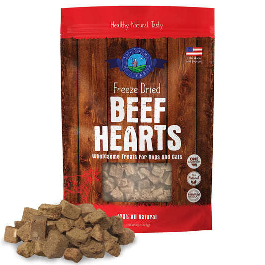 Shepherd Boy Farms Freeze Dried Dog and Cat Treats, Beef Heart, All Natural Single Ingredient Freeze-Dried Dog Treat & Snacks, Made in USA, High Protein, Essential Nutrition of Raw Food, 8oz