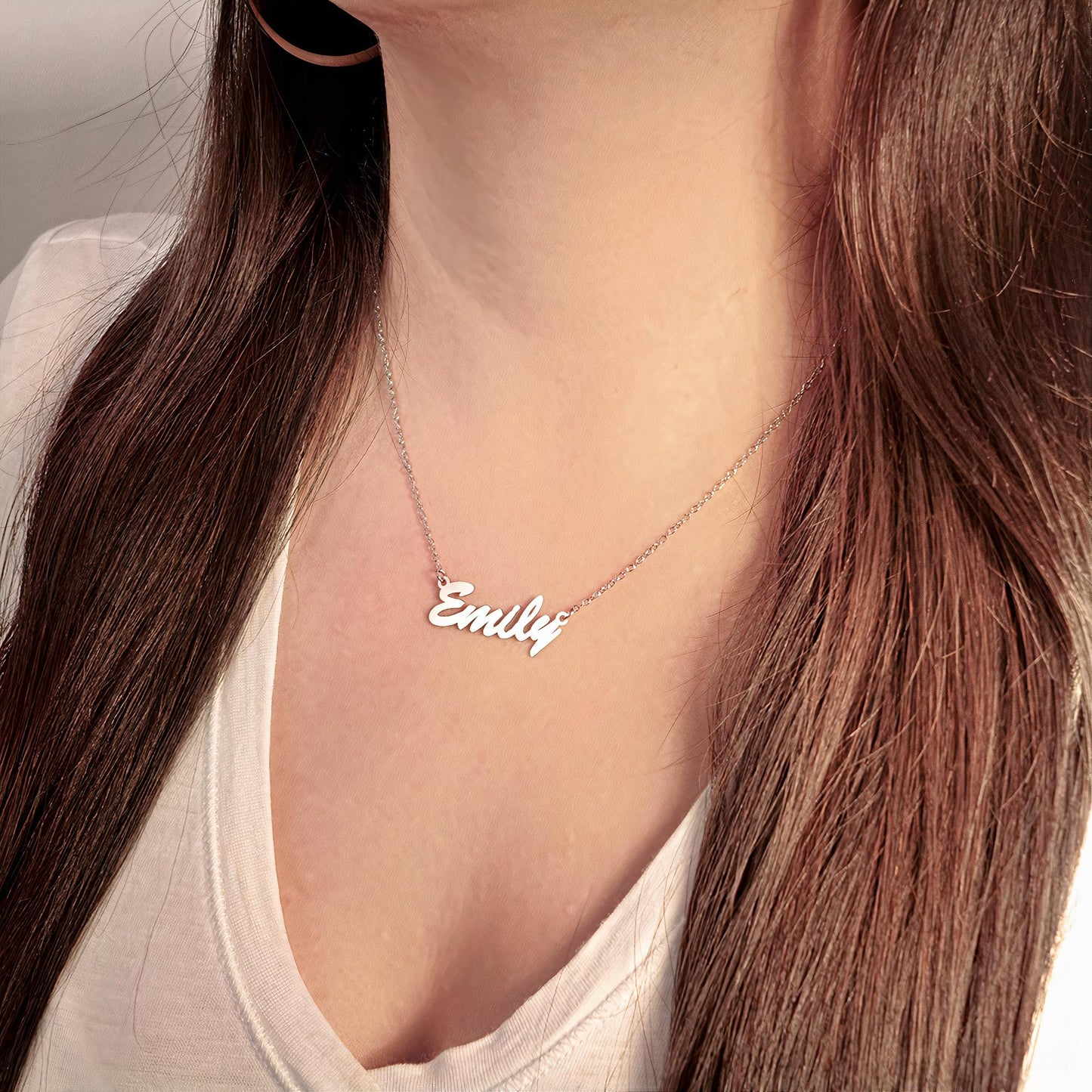PicturesOnGold.com Custom Name Necklace For Women Personalized in Stainless Steel Personalized with any Name or Word (Stainless Steel Script)