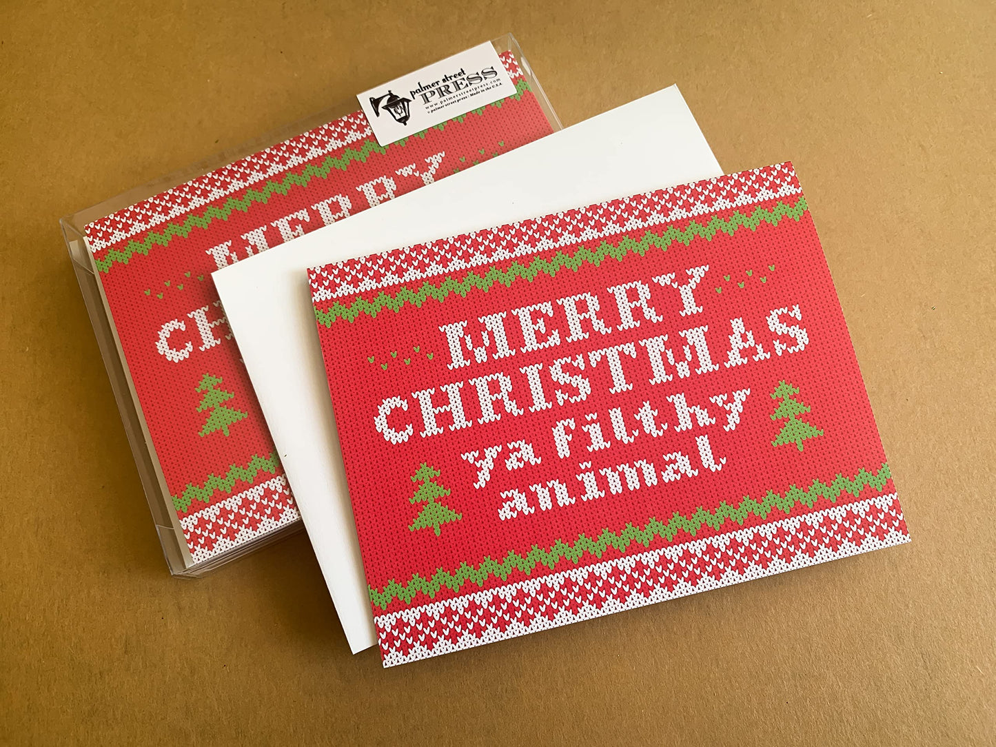 Palmer Street Press - Merry Christmas Ya Filthy Animal: Funny Christmas Cards Box Set - Christmas Sweater Boxed Holiday Cards with Cream Kraft Envelopes - Made in the USA (Set of 8 Cards)