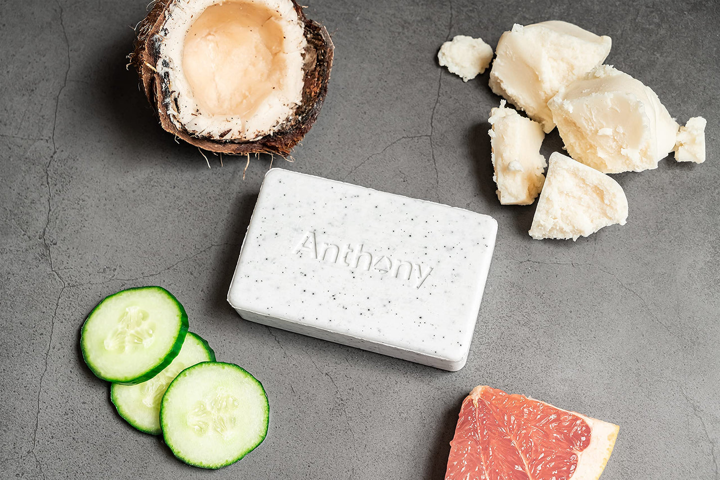 Anthony Men's Exfoliating Soap Bar, Grapefruit Scent, 5 Oz - Contains Cucumber Extract, Jojoba, Shea Butter, Squalane & Coconut Oils for Moisturizing & Exfoliating Body Skin