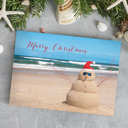 Canopy Street Masterpiece Beach Snowman Cards / 16 Merry Christmas Holiday Card Set With White Envelopes / 5 5/8" x 7 7/8" Winter Greeting Cards With Meaningful Inside Verse