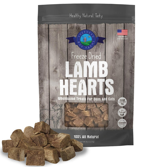 Shepherd Boy Farms Freeze Dried Dog and Cat Treats, Lamb Heart, All Natural Single Ingredient Freeze-Dried Dog Treat & Dog Snacks, Made in USA, High Protein, Essential Nutrition of Raw Dog Food, 8oz
