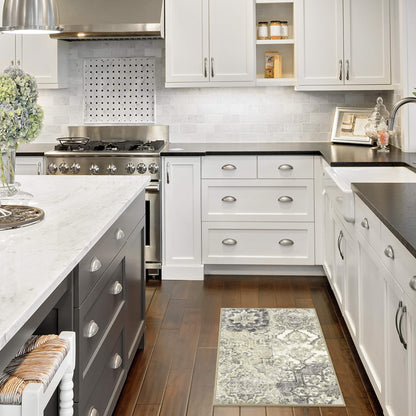 Maples Rugs Vintage Patchwork Distressed 1'8 x 2'10 Non Skid Washable Throw Rugs [Made in USA] for Entryway and Bedroom, Grey