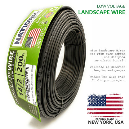 NATIONAL Wire&Cable 14/2 Low Voltage Landscape Lighting Copper Wire - Made in USA - 14-Gauge 2-Conductor - 200 Feet