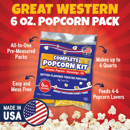Premium America Popcorn Kit, 36 Packs for a 6oz Popper, Movie Theater & Popcorn Machine Kernels, Oil & Seasoning Packet, Bulk All in One
