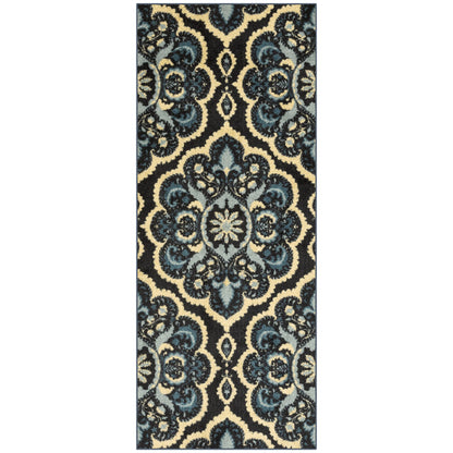 Maples Rugs Vivian Medallion Runner Rug - Made in USA - Washable, Non Slip, Indoor Carpet for Hallway, Kitchen, and Laundry Room, 2'6 x 6', Persian Blue