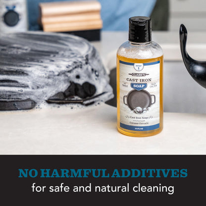 CLARK'S Cast Iron Cleaner 12 oz, Made in USA, Plant Based Coconut Cast Iron Soap for Skillets, Griddles Etc. - Protects, and Restores Cookware