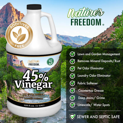 Nature's Freedom 45% Concentrated Vinegar, 1 Gallon - Dilutes to 9 Gallons - 9x Strength Multi-Purpose Solution