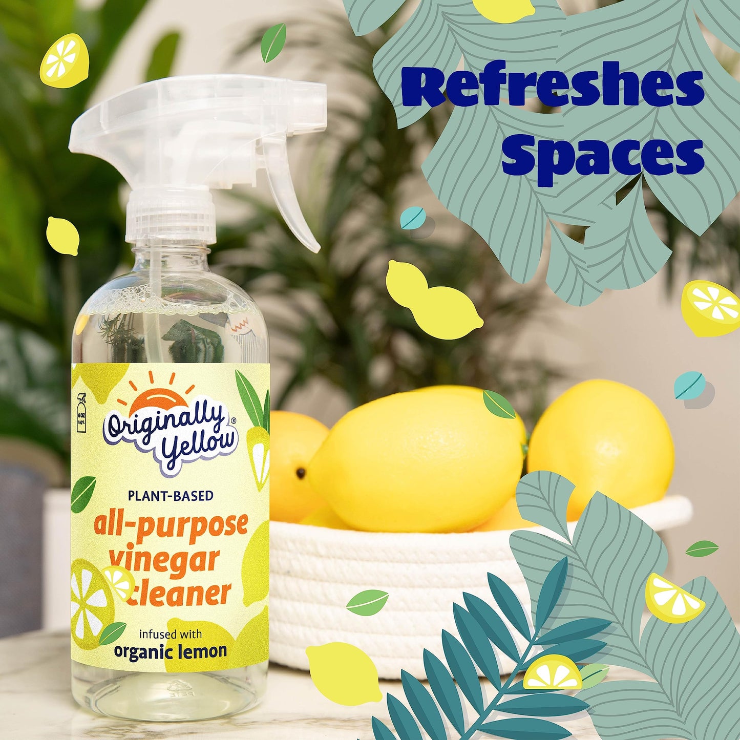 Originally Yellow Lemon Vinegar All Purpose Cleaning Spray | Distilled Cleaning Vinegar For Every Room In the House | Plant-Derived All Purpose Cleaner | Living Room, Bathroom, & Kitchen | 3 Pack