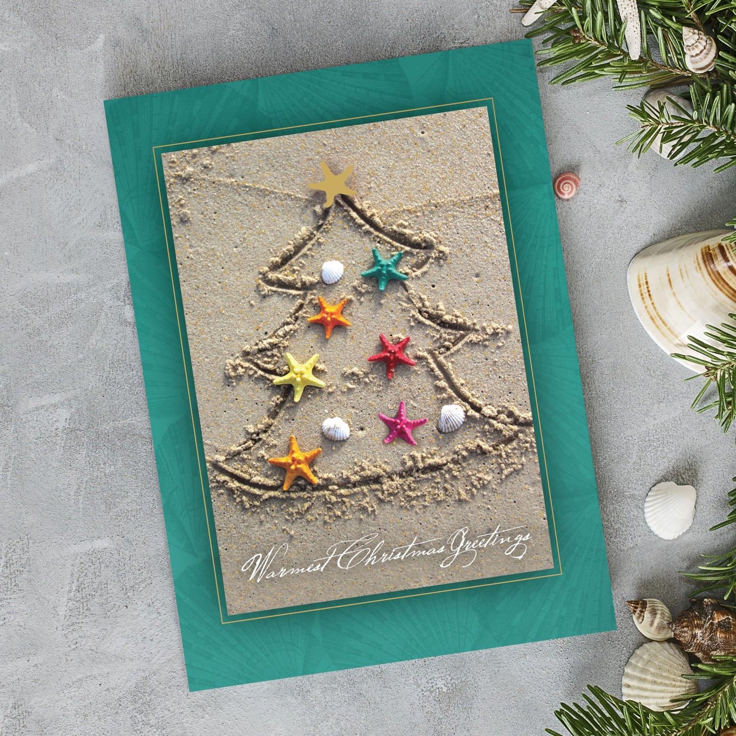 Masterpiece Sand Tree Cards / 16 Christmas Holiday Cards Set With Gold Foil And White Envelopes / 5 5/8" x 7 7/8" Winter Warm Wishes Greeting Cards With Meaningful Inside Verse