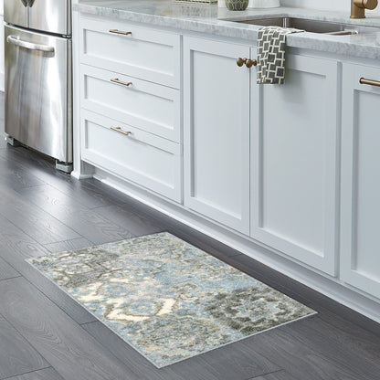 Maples Rugs Vintage Patchwork Distressed 1'8 x 2'10 Non Skid Washable Throw Rugs [Made in USA] for Entryway and Bedroom, Teal