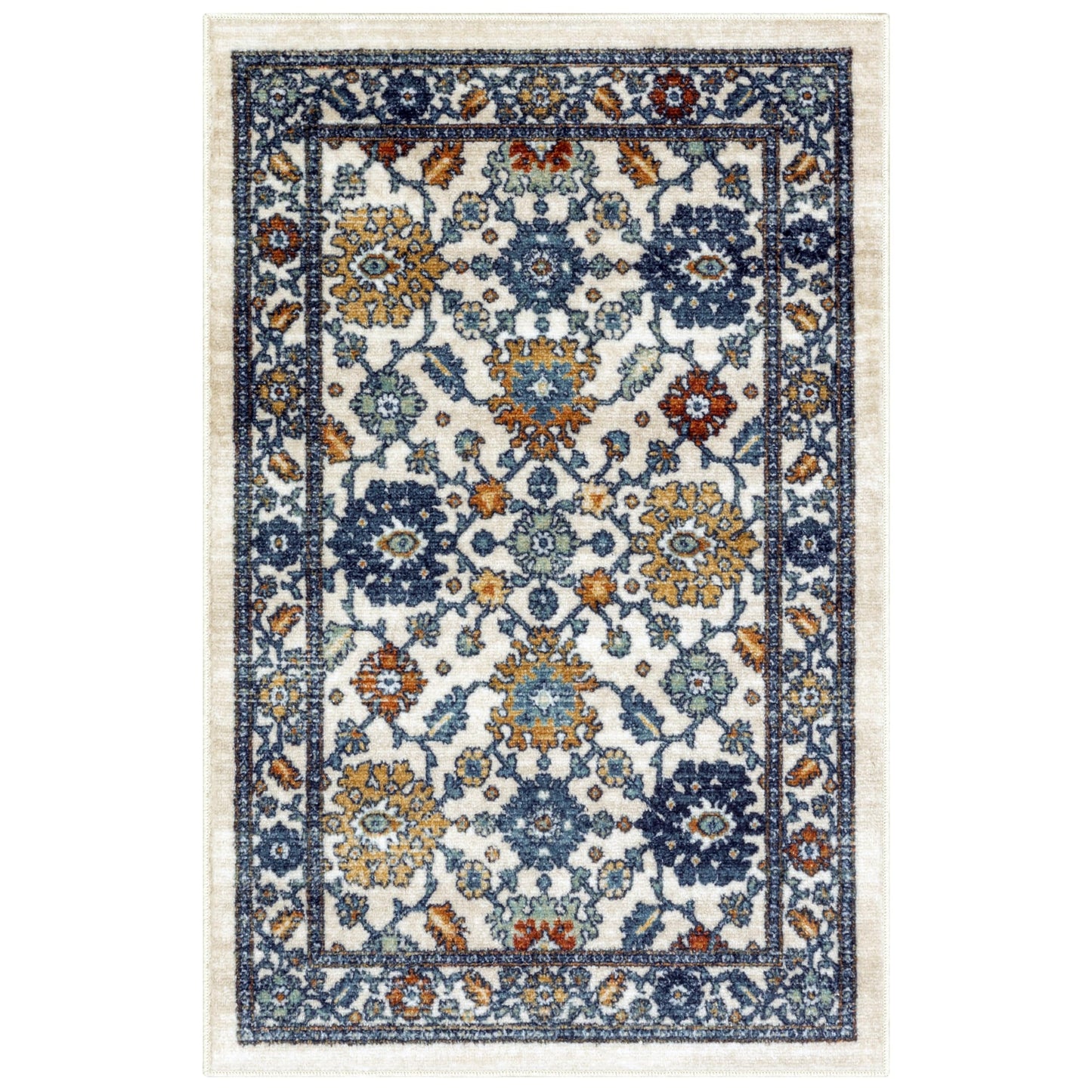 Maples Rugs Benton Oriental Area Rugs – Made in USA – Washable, Non Slip Indoor Carpet for Entryway, Foyer, Kitchen, and Bathroom, 30" x 46", Beige/Multi