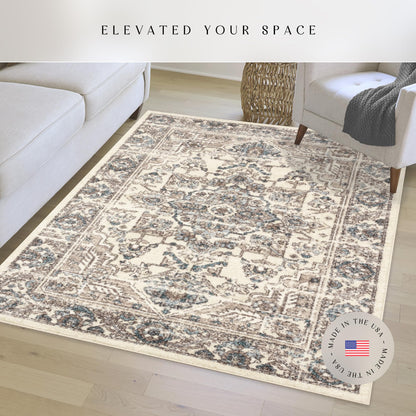 Maples Rugs Distressed Tapestry Vintage Area Rugs Carpet for Living Room & Bedroom [Made in USA], 5 x 7, Neutral