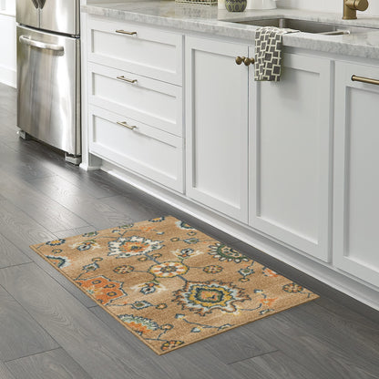 Maples Rugs Fleur Contemporary Motif Kitchen Rugs Non Skid Accent Area Carpet [Made in USA], Neutral/Multi, 1'8" x 2'10"