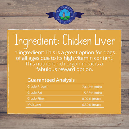 Shepherd Boy Farms Freeze Dried Dog and Cat Treats, Chicken Liver, All Natural Single Ingredient Freeze-Dried Dog Treat & Snacks, Made in USA, High Protein, Essential Nutrition Raw Food, 8oz