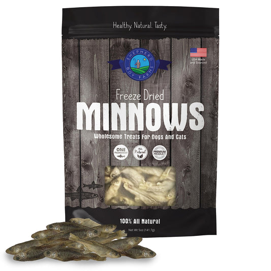 Shepherd Boy Farms Freeze Dried Dog and Cat Treats, Minnows, All Natural Single Ingredient Freeze-Dried Dog Treat & Snacks, Made in USA, High in Protein, Essential Nutrition of Raw Food, 5oz