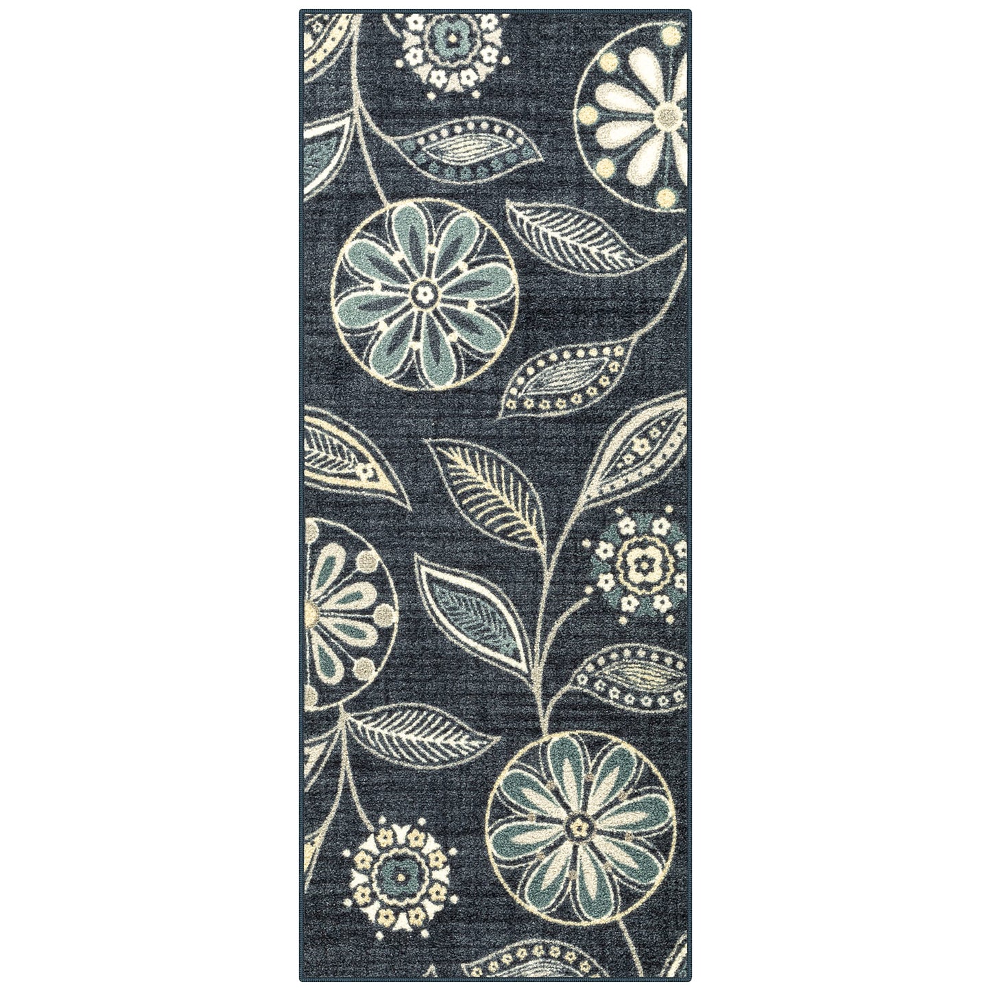Maples Rugs Reggie Floral Runner Rug - Made in USA - Washable, Non Slip Indoor Carpet for Kitchen, Hallway, and Laundry Room, 1'8 x 5, Persian Blue
