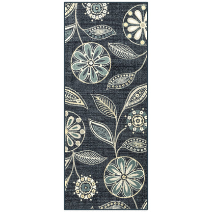 Maples Rugs Reggie Floral Runner Rug - Made in USA - Washable, Non Slip Indoor Carpet for Kitchen, Hallway, and Laundry Room, 1'8 x 5, Persian Blue