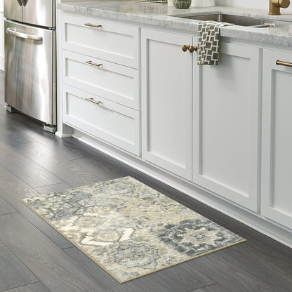 Maples Rugs Vintage Patchwork Distressed 1'8 x 2'10 Non Skid Washable Throw Rugs [Made in USA] for Entryway and Bedroom, Grey