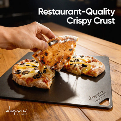 Doppio Living Pizza Steel for Oven | Made in USA | 16" x 14.25" | Pre-Seasoned Baking Steel for Bread, Pizza, Sourdough & More | Premium Quality Crust at Home | Use in Oven, Grill, BBQ | 1/4" Thick