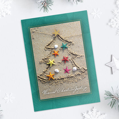 Masterpiece Sand Tree Cards / 16 Christmas Holiday Cards Set With Gold Foil And White Envelopes / 5 5/8" x 7 7/8" Winter Warm Wishes Greeting Cards With Meaningful Inside Verse