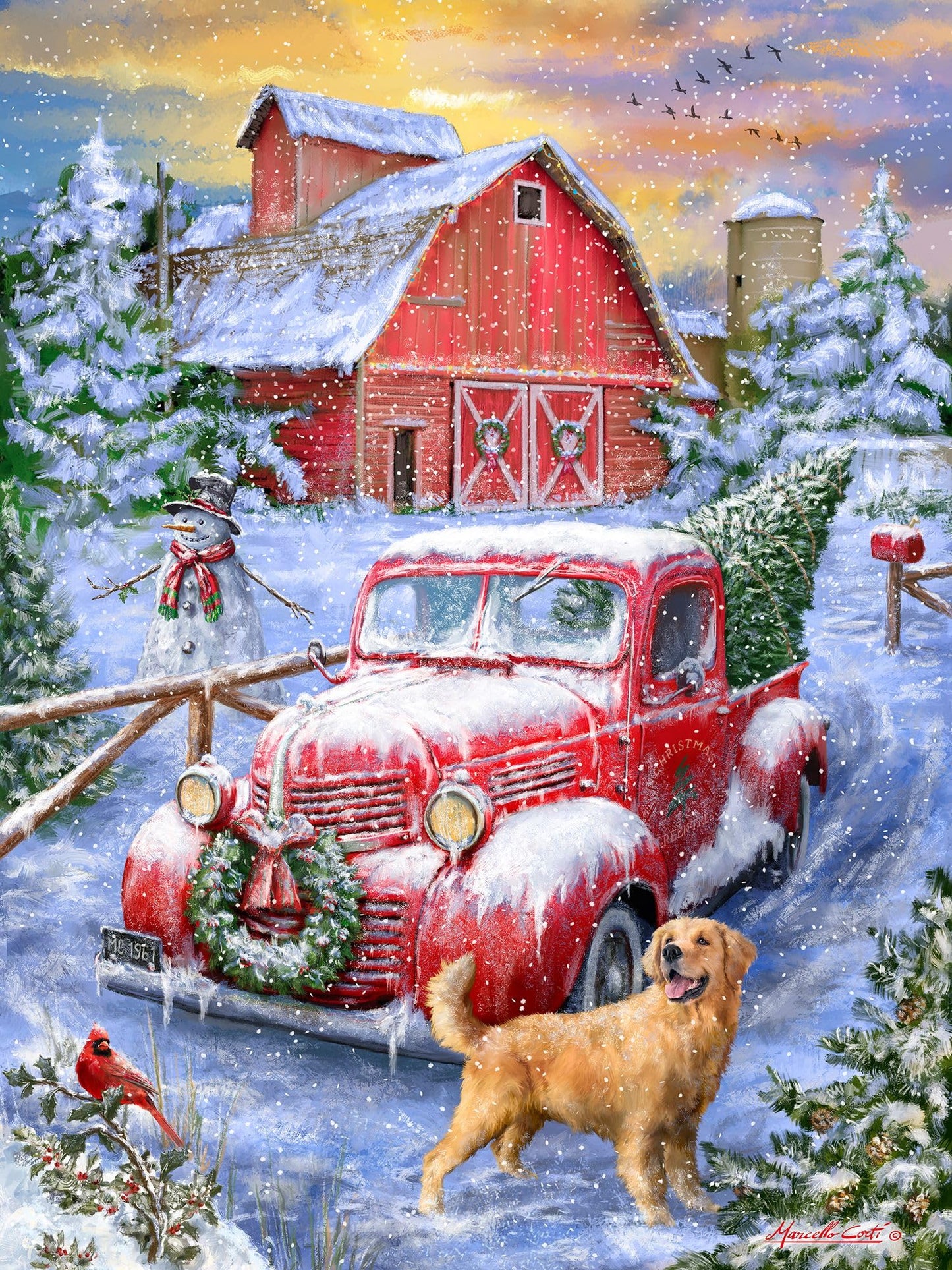 Springbok's Holidays on The Farm 500 Piece Jigsaw Puzzle Features A Nostalgic Winter Themed Puzzle for The Holidays