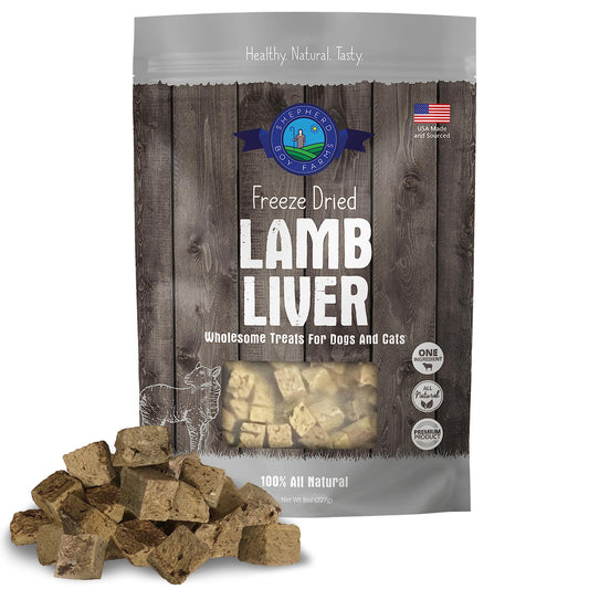 Shepherd Boy Farms Freeze Dried Dog and Cat Treats, Lamb Liver, All Natural Single Ingredient Freeze-Dried Dog Treat & Snacks, Made in USA, High Protein, Essential Nutrition of Raw Food, 8oz