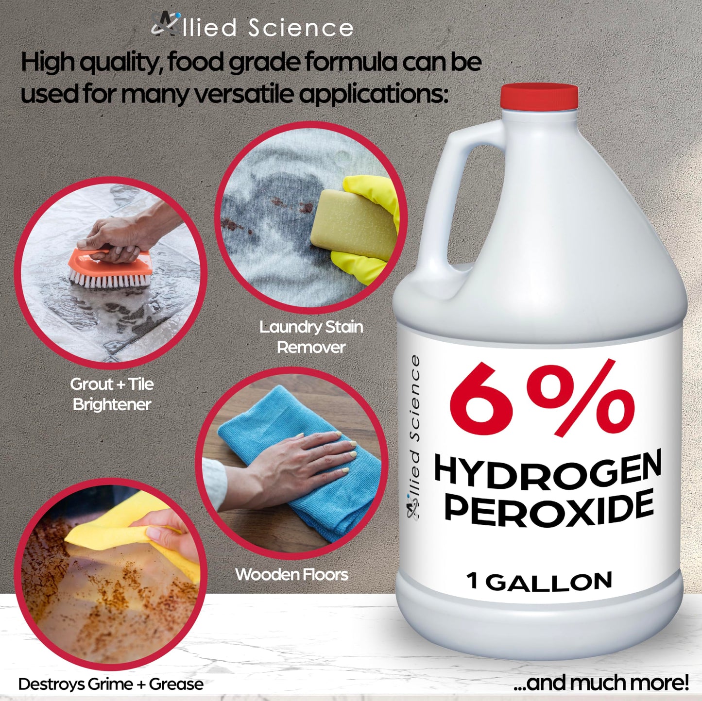 Allied Science 6% Hydrogen Peroxide, Food Grade H202 and Water, 1 Gallon