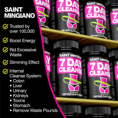Saint Mingiano 7 Day Cleanse Program | Colon Detox with Natural Laxative for Constipation & Bloating | Extra-Strength Senna Leaf Supplements | Strong for Some People.
