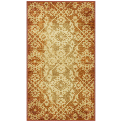 Maples Rugs Arden Vintage Distressed Area Rugs – Made in USA – Washable, Non Slip Indoor Carpet for Entryway, Foyer, Kitchen, and Bathroom, 20" x 34", Gold/Terracotta