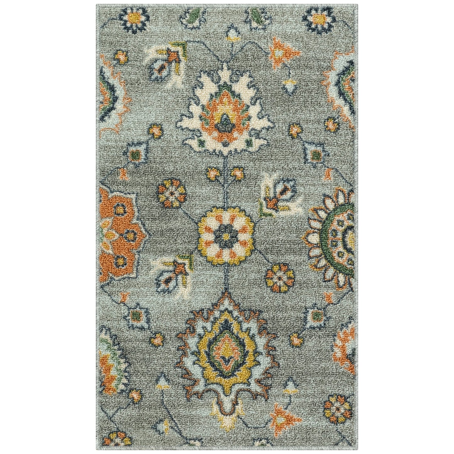 Maples Rugs Fleur Contemporary Motif Kitchen Rugs Non Skid Accent Area Carpet [Made in USA], Radiant Grey, 1'8 x 2'10
