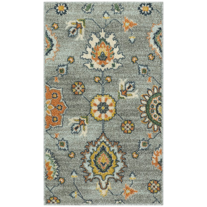 Maples Rugs Fleur Contemporary Motif Kitchen Rugs Non Skid Accent Area Carpet [Made in USA], Radiant Grey, 1'8 x 2'10