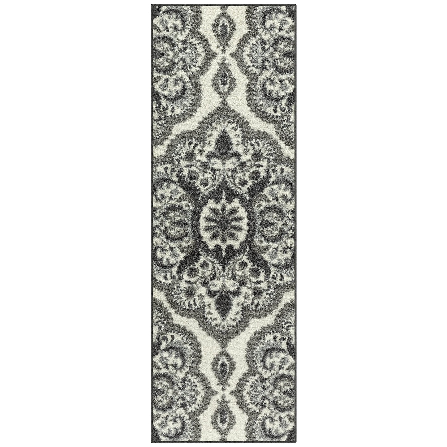Maples Rugs Vivian Medallion Runner Rug - Made in USA - Washable, Non Slip, Indoor Carpet for Home, 1'8 x 5', Grey