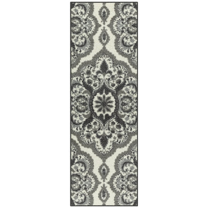 Maples Rugs Vivian Medallion Runner Rug - Made in USA - Washable, Non Slip, Indoor Carpet for Home, 1'8 x 5', Grey