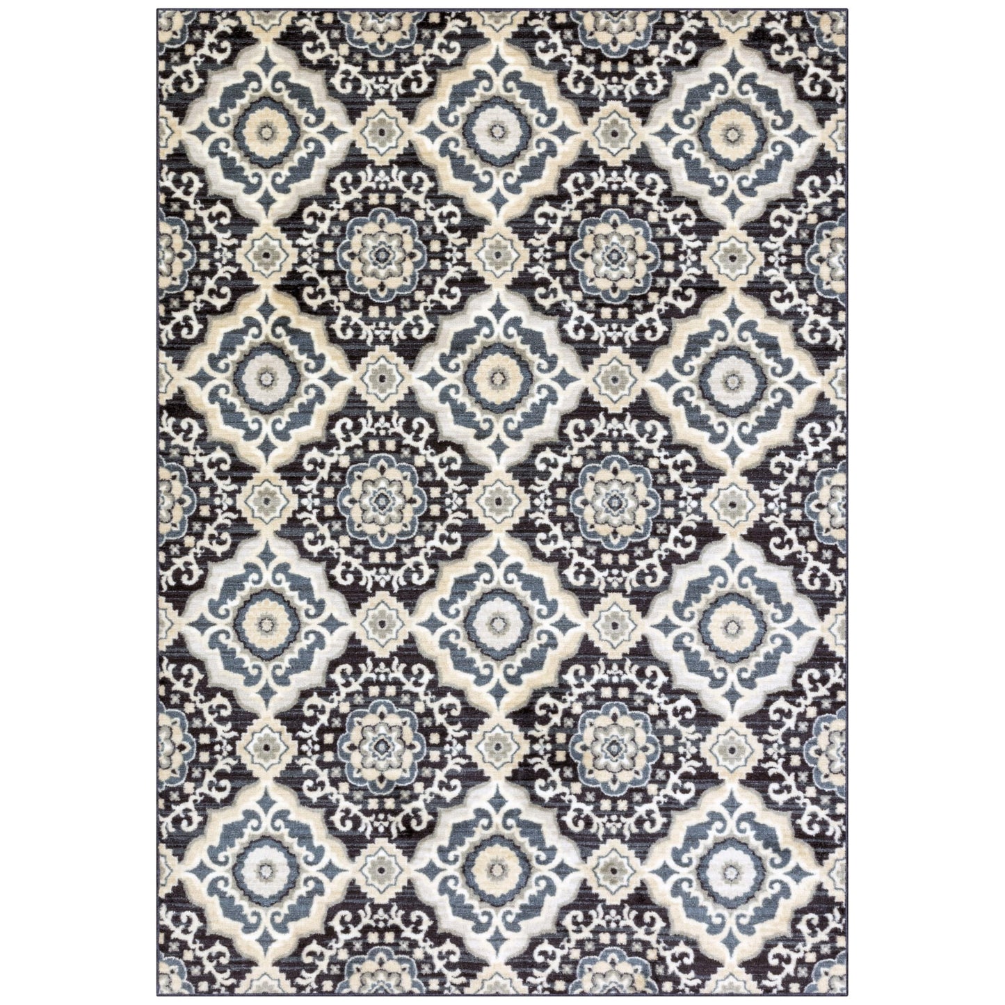 Maples Rugs Camilla Medallion Area Rug - Made in USA - Low Pile, Non Slip Pet-Friendly Mat for Bedroom, Office, Living & Dining Room, 5' x 7', Cream/Navy