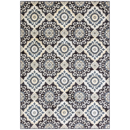 Maples Rugs Camilla Medallion Area Rug - Made in USA - Low Pile, Non Slip Pet-Friendly Mat for Bedroom, Office, Living & Dining Room, 5' x 7', Cream/Navy