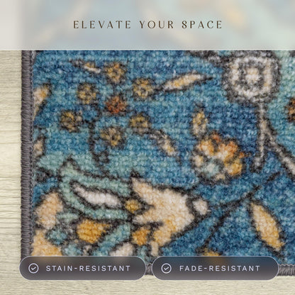 Maples Rugs Sutton Oriental Area Rugs – Made in USA – Washable, Non Slip Indoor Carpet for Entryway, Foyer, Kitchen, and Bathroom, 20" x 34", Blue/Orange