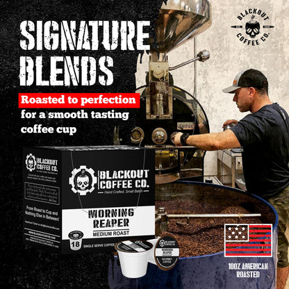 Blackout Coffee Morning Reaper K-Cups – Medium Roast Coffee Pods, Bold & Smooth Flavor, Aromatic – 18 Count, American Made
