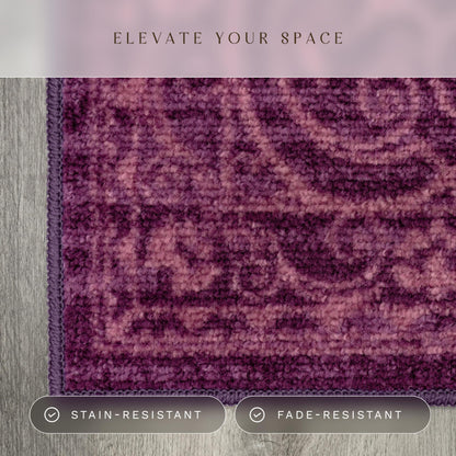 Maples Rugs Pelham Transitional Area Rugs - Made in USA - Washable, Non Slip, Indoor Carpet for Entryway, Foyer, Kitchen, and Bathroom, 1'8 x 2'10, Wineberry