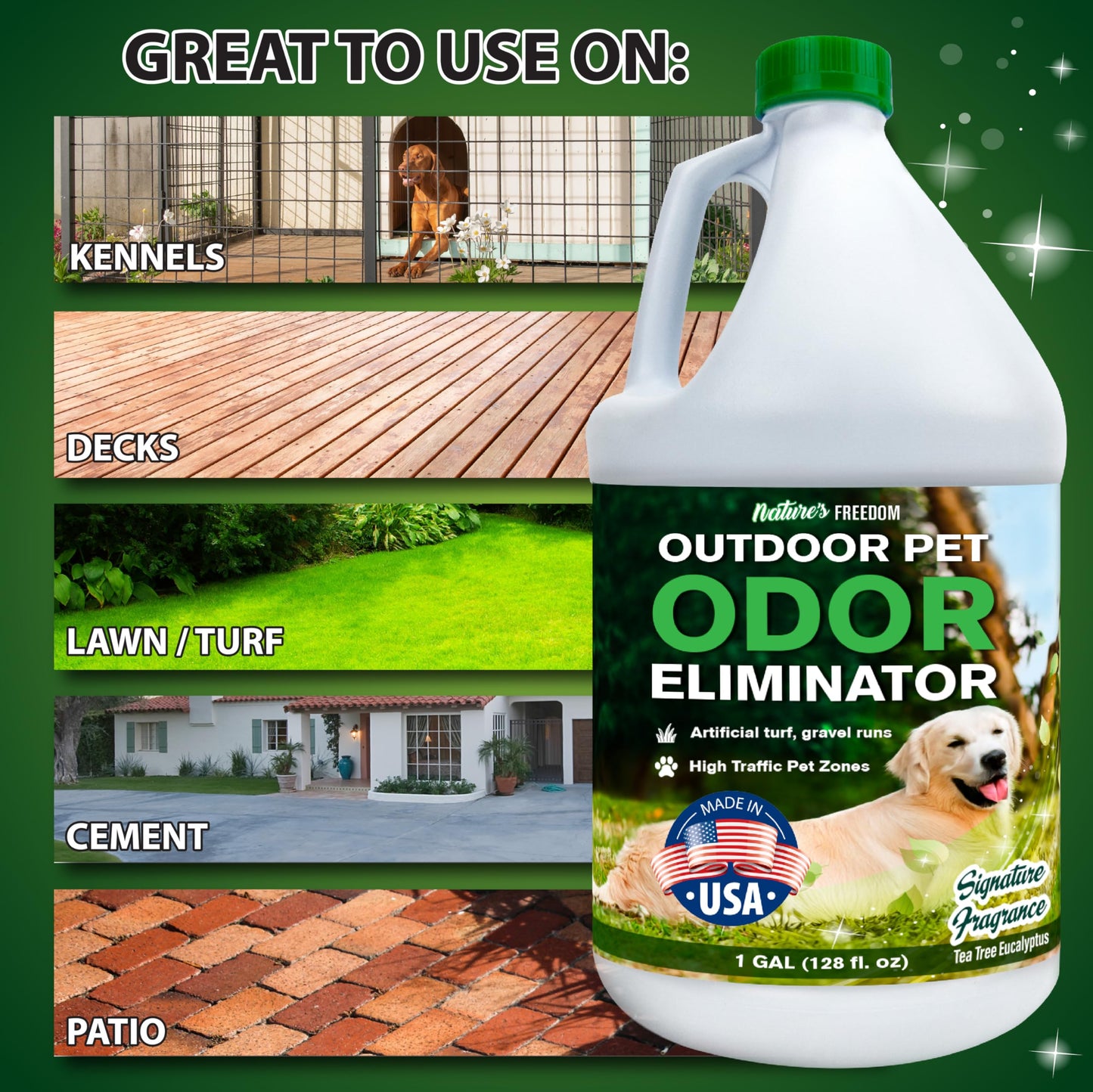 Nature’s Freedom Concentrated Enzymes Outdoor Odor Eliminator, Turf and Yard Cleaner for Pet Urine, Deodorizer for Dog & Cat Waste & Smells, Makes 5 to 64 Gallons, Use on Grass, Patios, Kennels