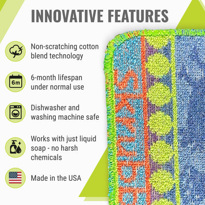 Wet-It Skrubba Non-Scratch Scouring Pad – European Scrubby Sponge for Kitchen Cleaning, Pots, Pans, Glass & Cookware – Durable Reusable Pad with Fun Chicken Design