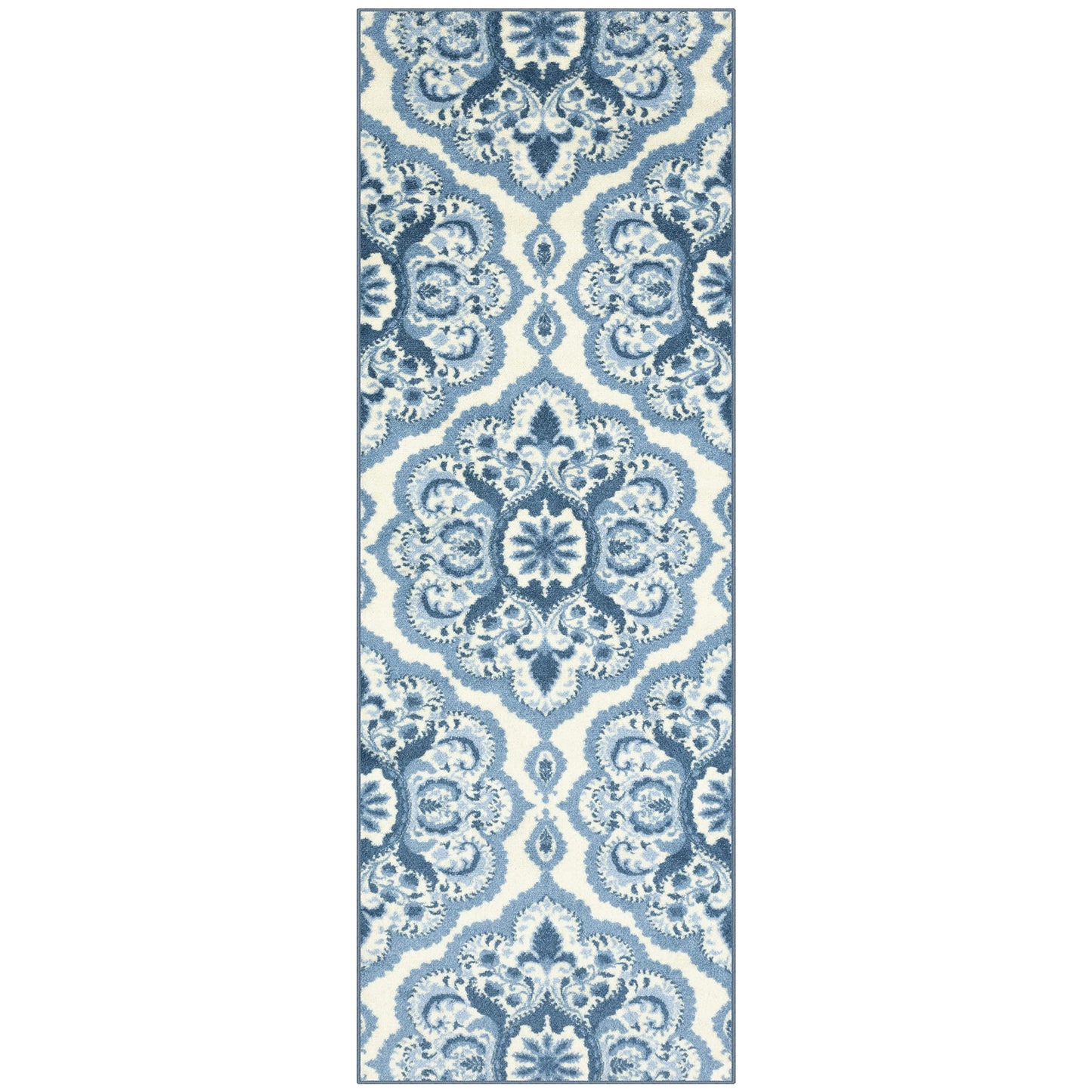 Maples Rugs Vivian Medallion Runner Rug - Made in USA - Washable, Non Slip, Indoor Carpet for Hallway, Kitchen, and Laundry Room, 2'6 x 8', Blue/White