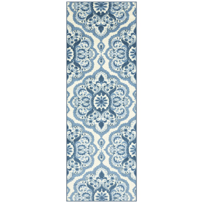 Maples Rugs Vivian Medallion Runner Rug - Made in USA - Washable, Non Slip, Indoor Carpet for Hallway, Kitchen, and Laundry Room, 2'6 x 8', Blue/White