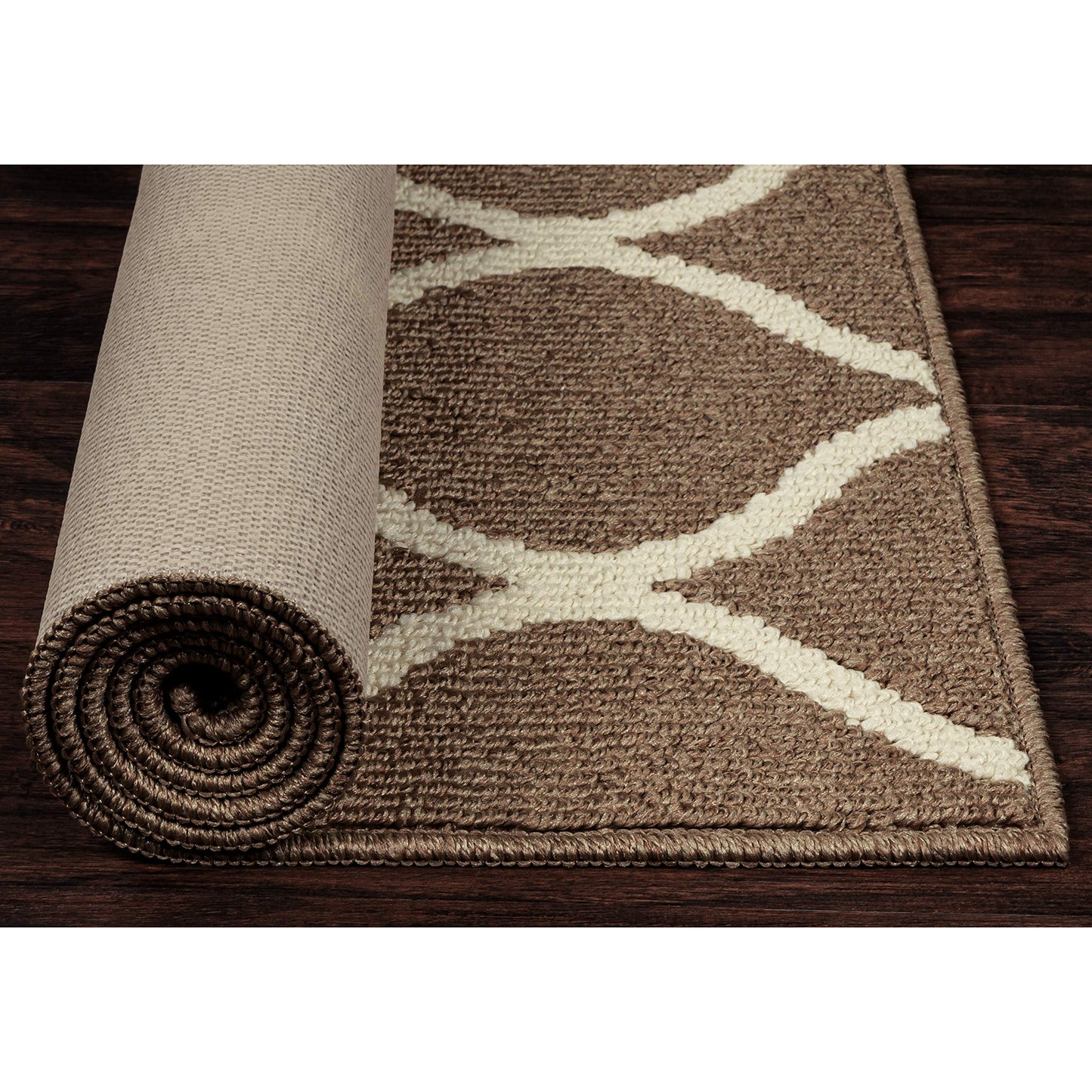 Maples Rugs Rebecca Contemporary Kitchen Rugs Non Skid Accent Area Carpet [Made in USA], 1'8 x 2'10, Café Brown/White