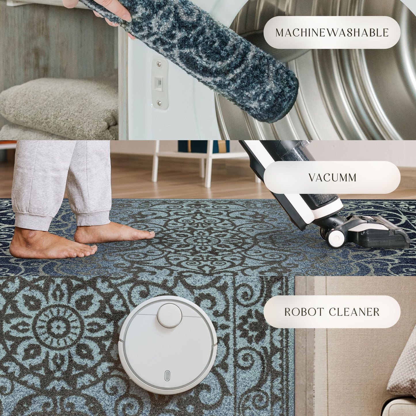 Maples Rugs Pelham Vintage Kitchen Rugs Non Skid Washable Accent Area Carpet [Made in USA], 1'8 x 2'10, Navy/Grey