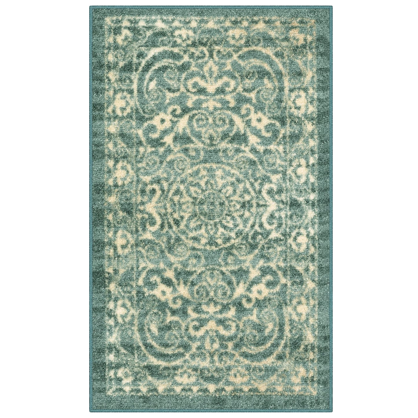 Maples Rugs Pelham Transitional Area Rugs - Made in USA - Washable, Non Slip, Indoor Carpet for Entryway, Foyer, Kitchen, and Bathroom, 1'8 x 2'10, Light Spa