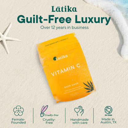 Latika Soaks Set of 3 - Vitamin C Bath Soaks with Sweet Orange and Geranium Rose - Moisturizing Epsom Salt Soaks for Stress Relief, Detox, and Antioxidant Skincare - at Home Spa Retreat