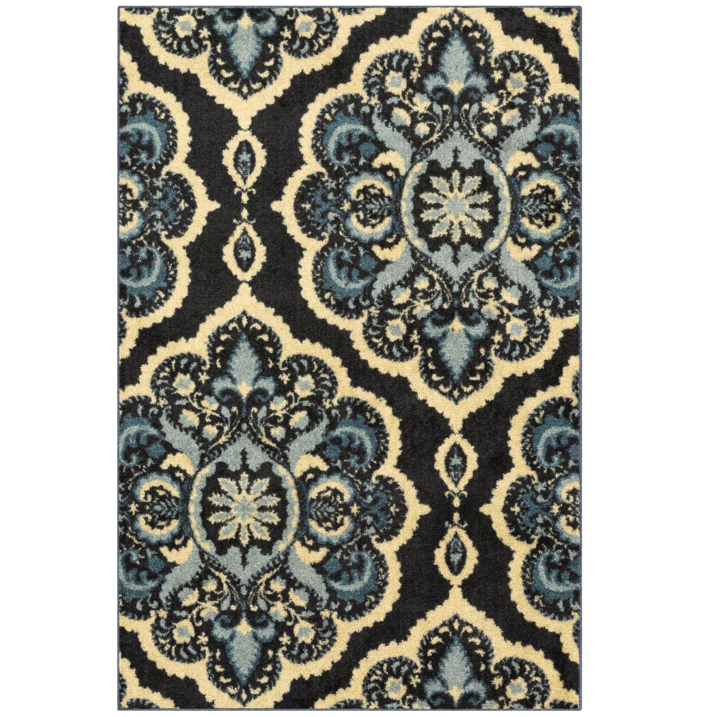 Maples Rugs Vivian Medallion Area Rugs - Made in USA - Washable, Non Slip, Pet-Friendly Mat for Bedroom, Office, and Entryway, 3'4 x 5', Persian Blue