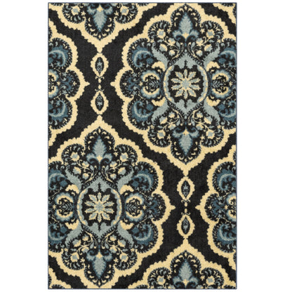 Maples Rugs Vivian Medallion Area Rugs - Made in USA - Washable, Non Slip, Pet-Friendly Mat for Bedroom, Office, and Entryway, 3'4 x 5', Persian Blue