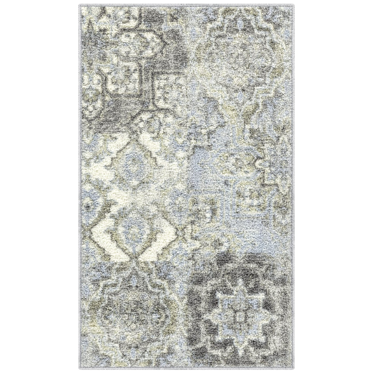 Maples Rugs Vintage Patchwork Distressed 1'8 x 2'10 Non Skid Washable Throw Rugs [Made in USA] for Entryway and Bedroom, Teal